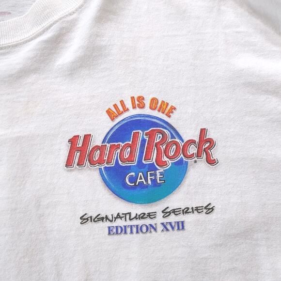 Vintage 90s Hard Rock Cafe CREED Shirt White Signature Series XVII L XL Thrashed - Picture 3 of 9